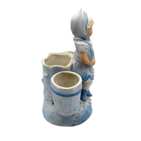 Vintage Bisque Porcelain Victorian Little Girl Blue Figurine Planter - Picture 4 of 6